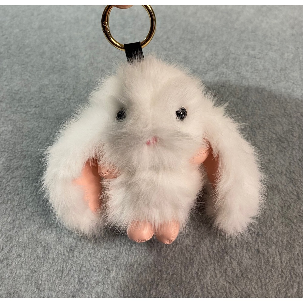 Easter Bunny Rabbit Keychain Women White Faux Fur Bag Charm Kawaii Cute New